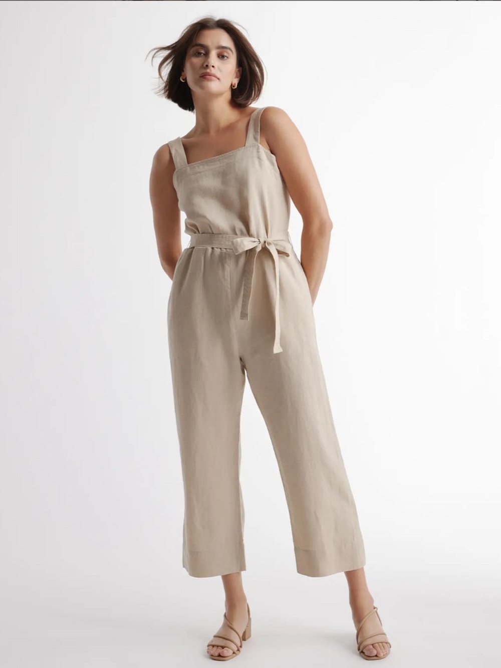 Quince 100% European Linen Square Neck Jumpsuit In Driftwood Size Small NWT - Picture 14 of 14